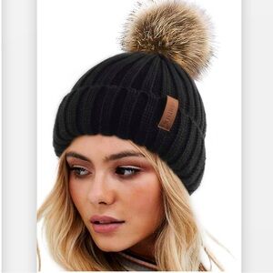 Furtalk || knit Black Beanie Hat size one size fit all